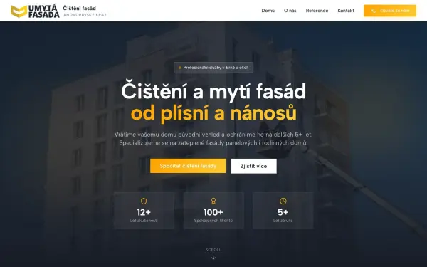Náhled webu Čištění fasád Brno – kampaňový web s kalkulací
