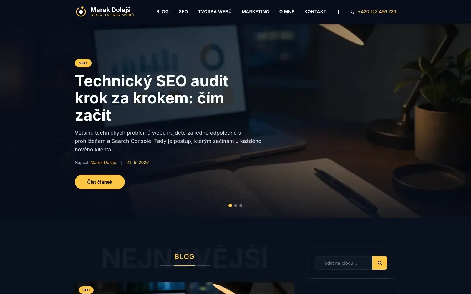 Ukázka šablony Davis (desktop)