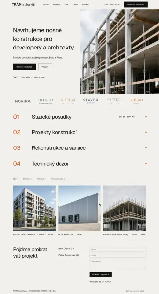 Šablona TRÁM inženýři celá úvodní stránka