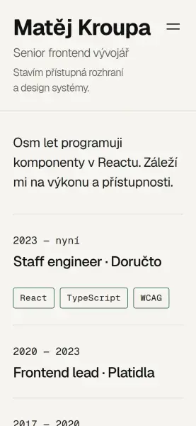 Šablona Matěj Kroupa na mobilu