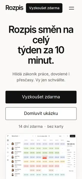 Šablona Rozpis na mobilu