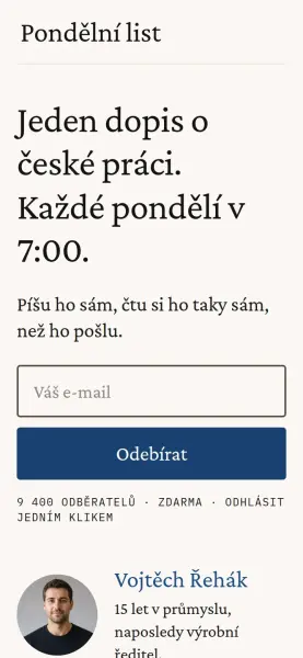Šablona Pondělní list na mobilu
