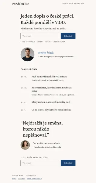 Šablona Pondělní list celá úvodní stránka