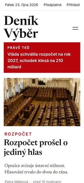 Šablona Deník Výběr na mobilu