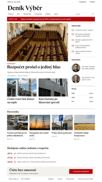 Šablona Deník Výběr celá úvodní stránka