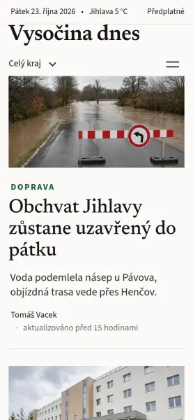 Šablona Vysočina dnes na mobilu