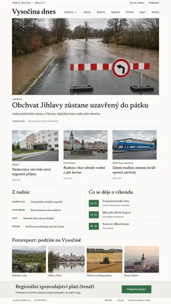 Šablona Vysočina dnes celá úvodní stránka