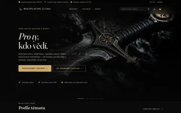 Náhled webu RolePlaying Llama – merch pro RPG, fantasy a sci-fi