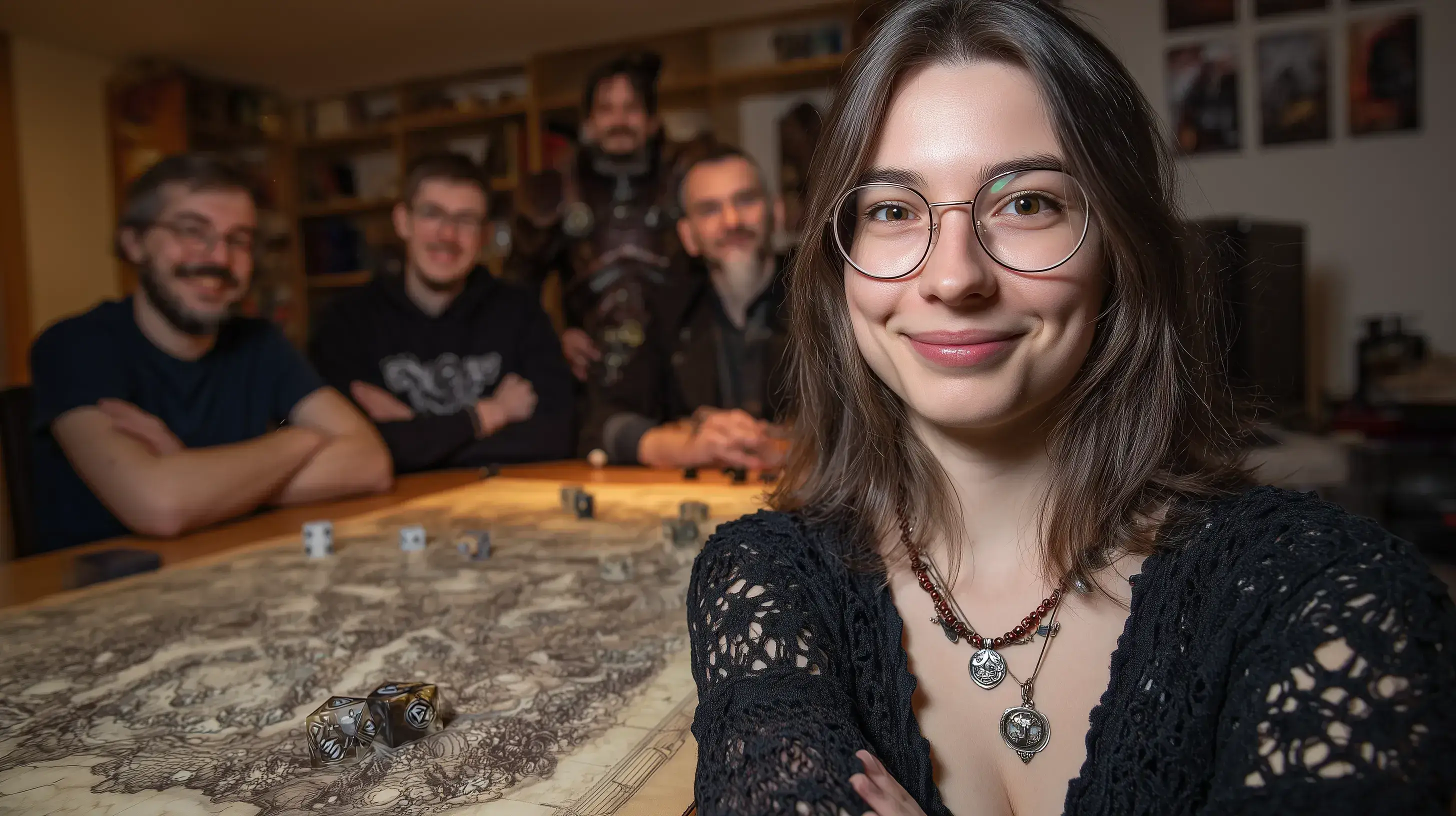 Portrétní fotografie herní mistryně, která prožívá stav flow při vedení hry.