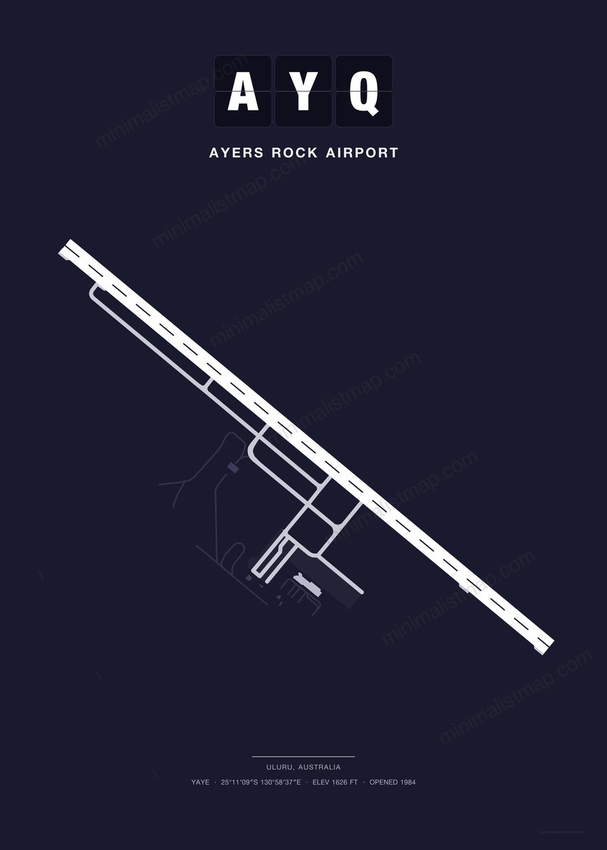 AYQ Ayers Rock Airport map poster, Dark style, minimalist navy airport map