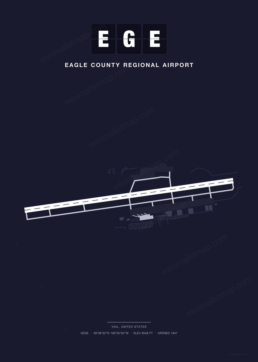 EGE Eagle County Regional Airport map poster, Dark style, minimalist navy airport map