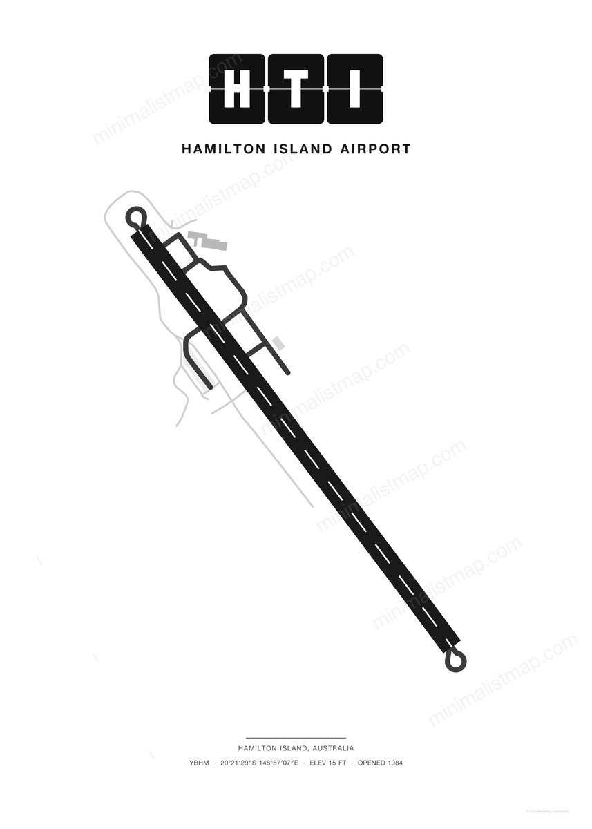 HTI Hamilton Island Airport map poster, Classic style, minimalist black and white airport map