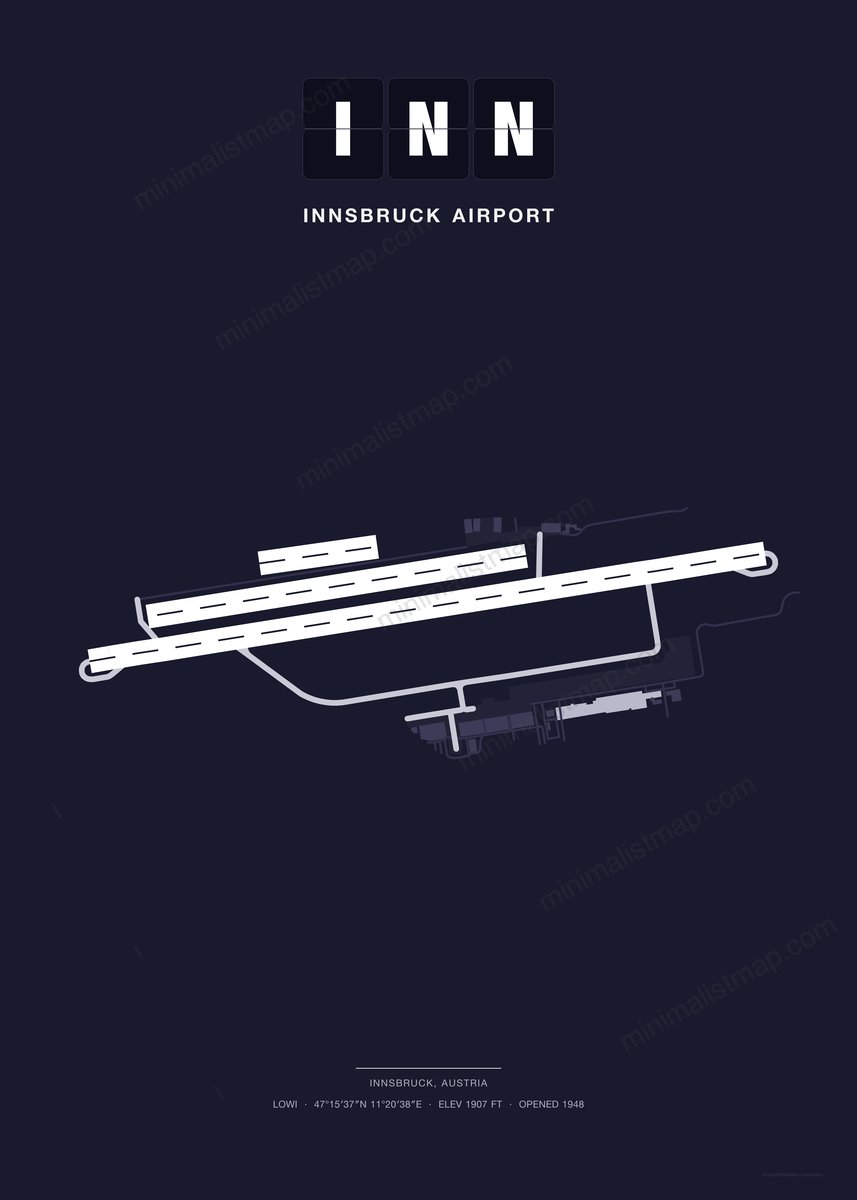 INN Innsbruck Airport map poster, Dark style, minimalist navy airport map