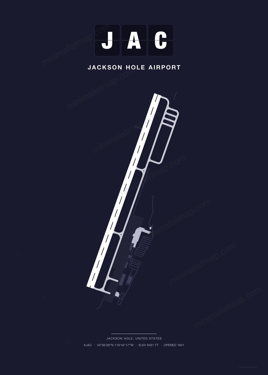 JAC Jackson Hole Airport map poster, Dark style, minimalist navy airport map