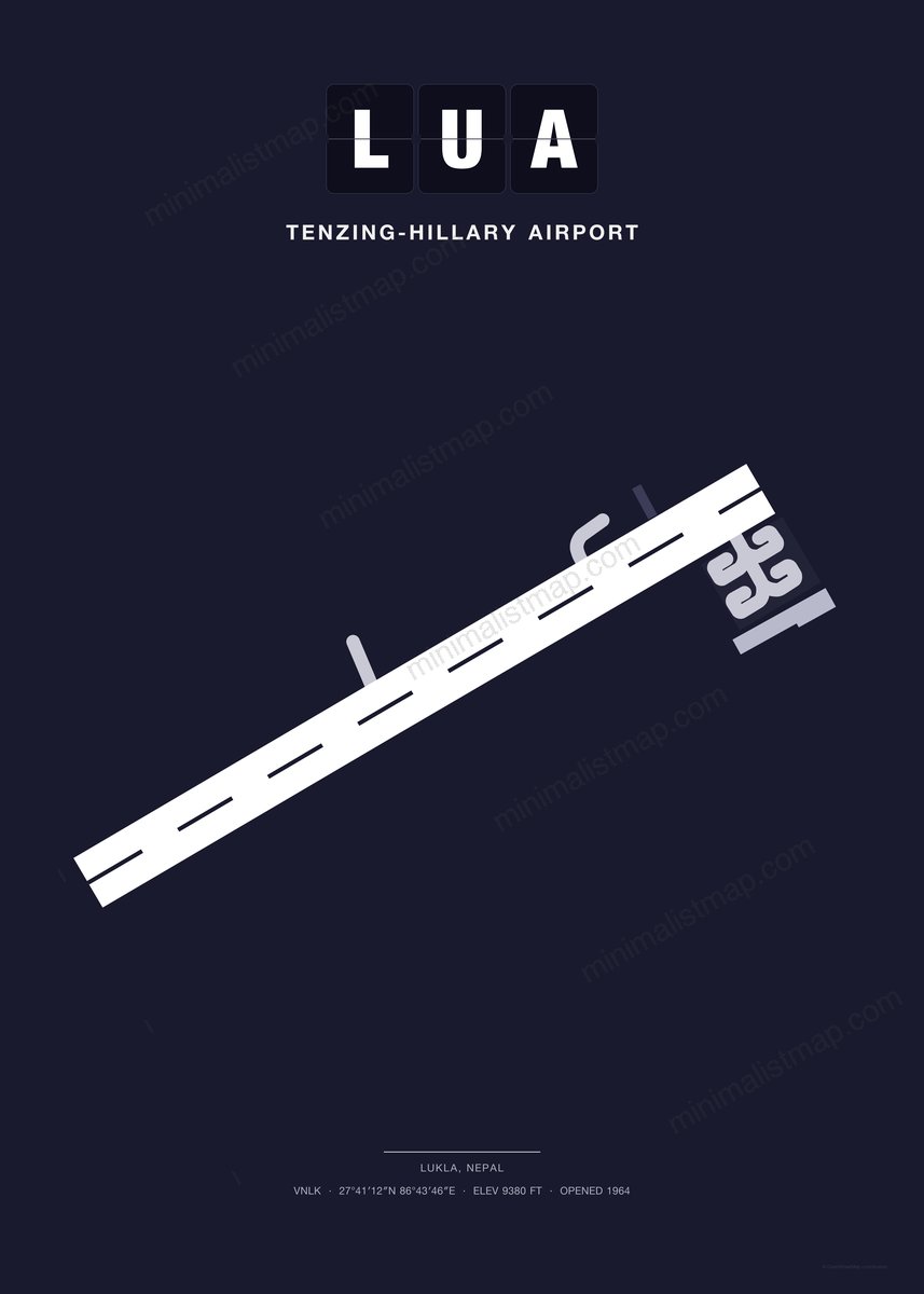 LUA Tenzing-Hillary Airport map poster, Dark style, minimalist navy airport map