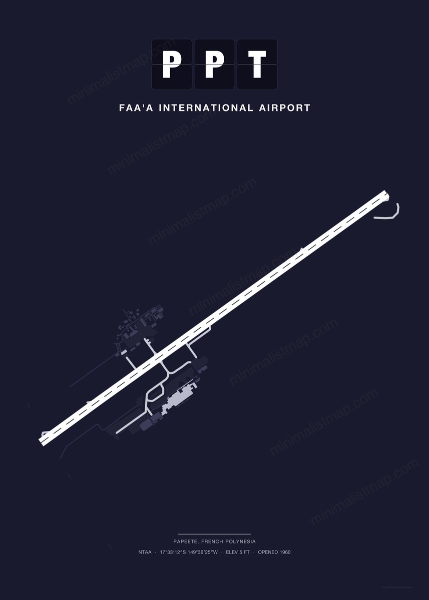 PPT Faa'a International Airport map poster, Dark style, minimalist navy airport map