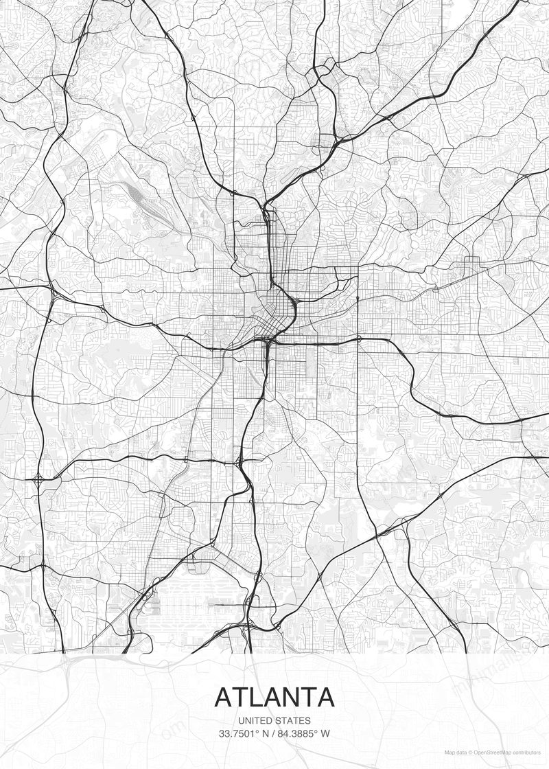 Atlanta map poster classic style - minimalist black and white city map
