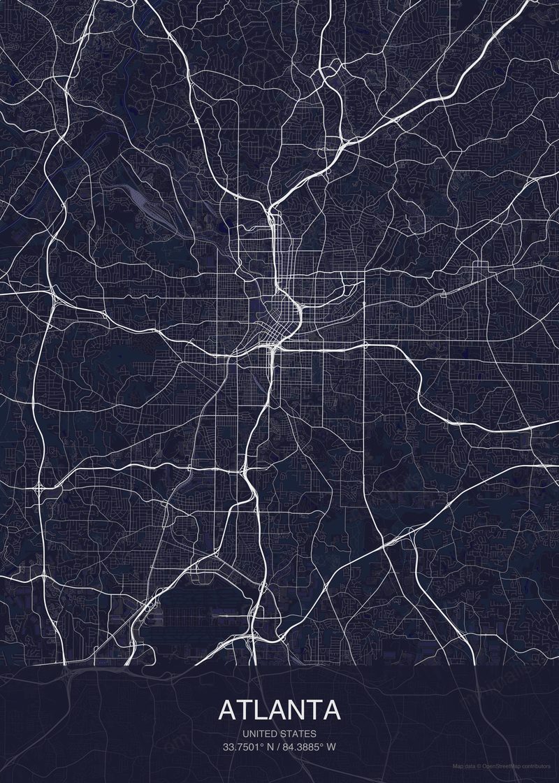 Atlanta map poster dark style - minimalist navy city map