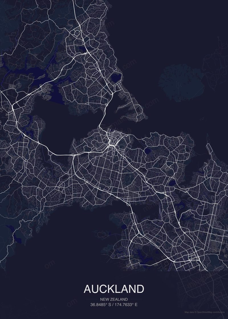 Auckland map poster dark style - minimalist navy city map