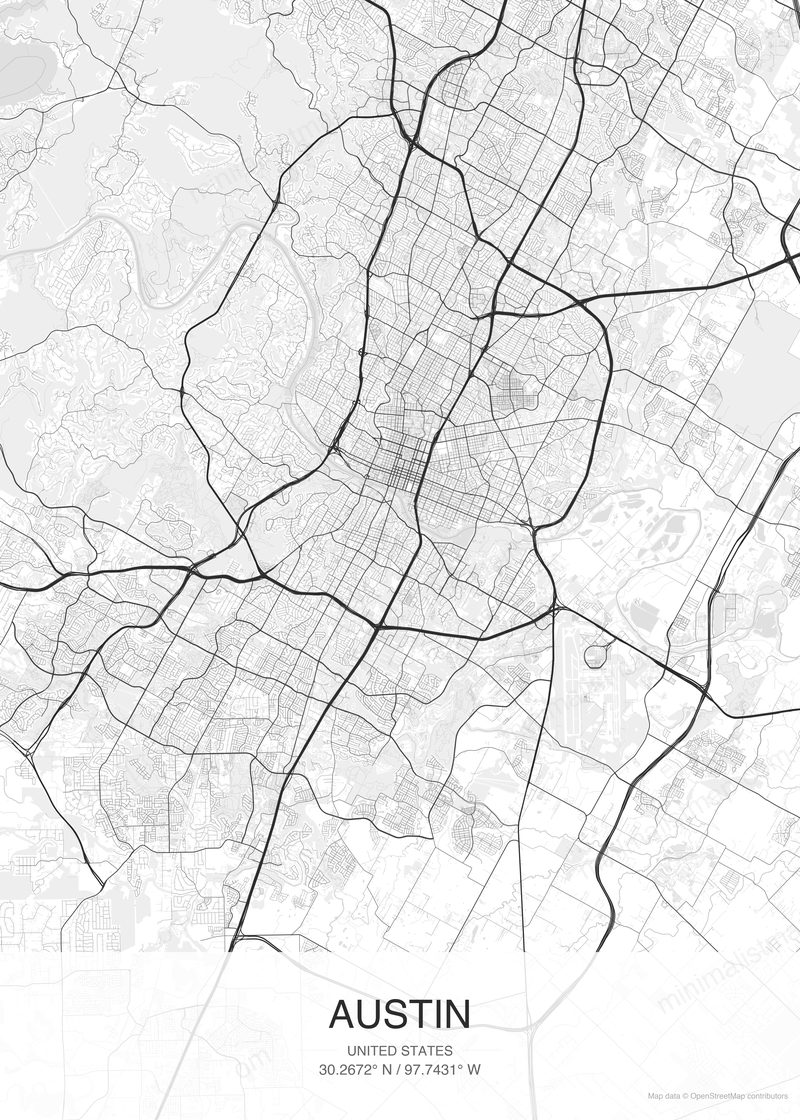 Austin map poster classic style - minimalist black and white city map