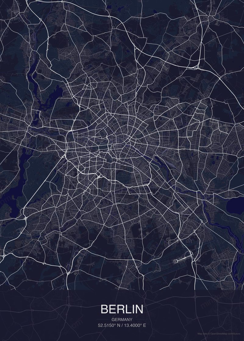 Berlin map poster dark style - minimalist navy city map