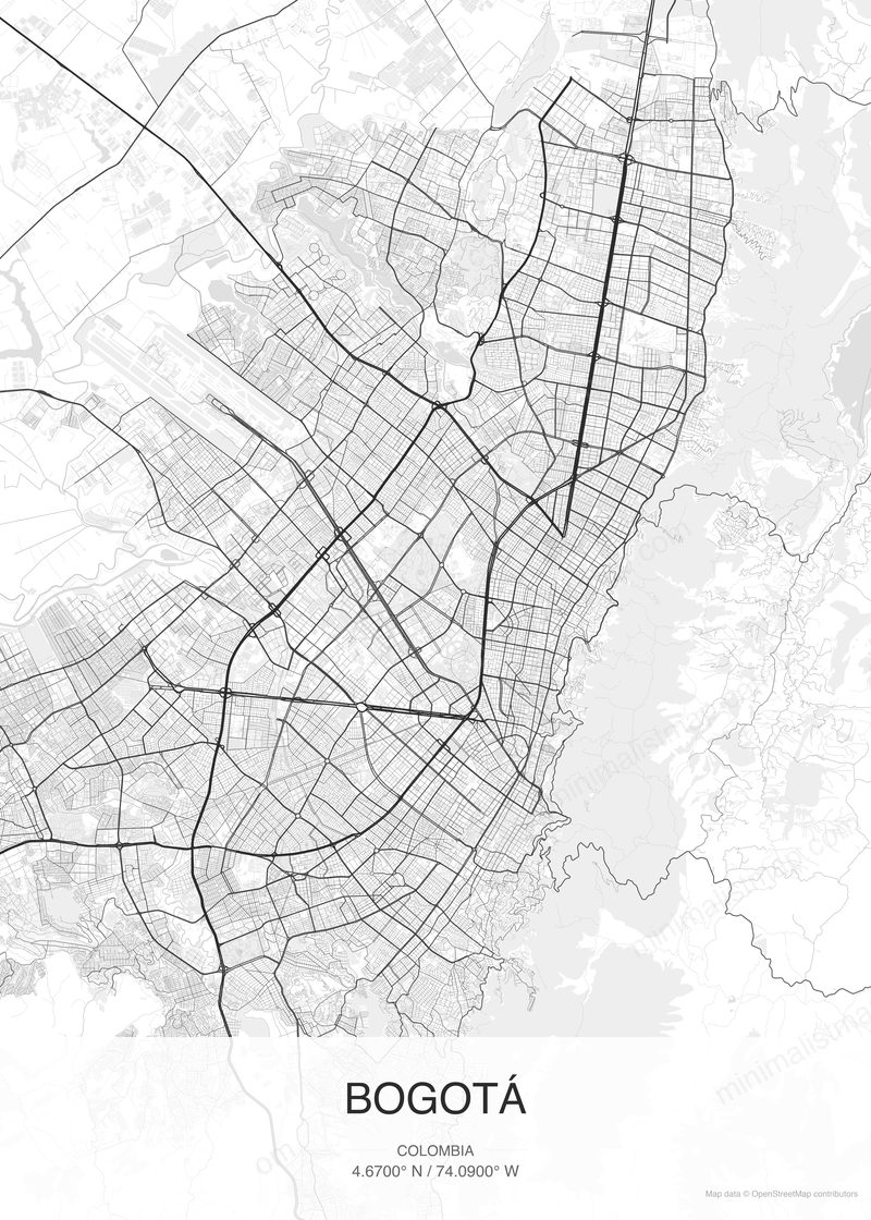 Bogotá map poster classic style - minimalist black and white city map