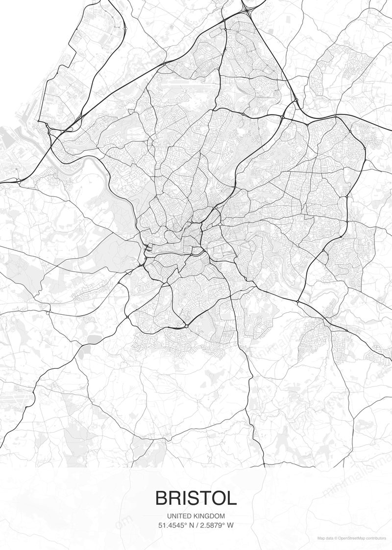 Bristol map poster classic style - minimalist black and white city map
