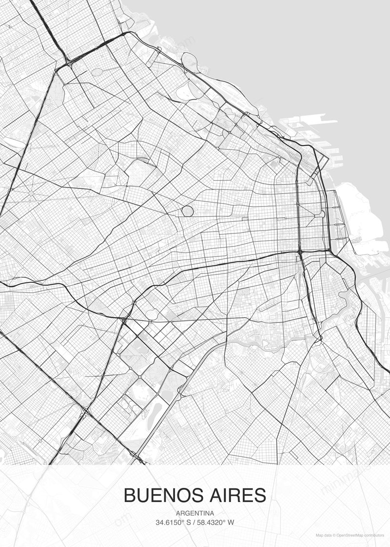 Buenos Aires map poster classic style - minimalist black and white city map