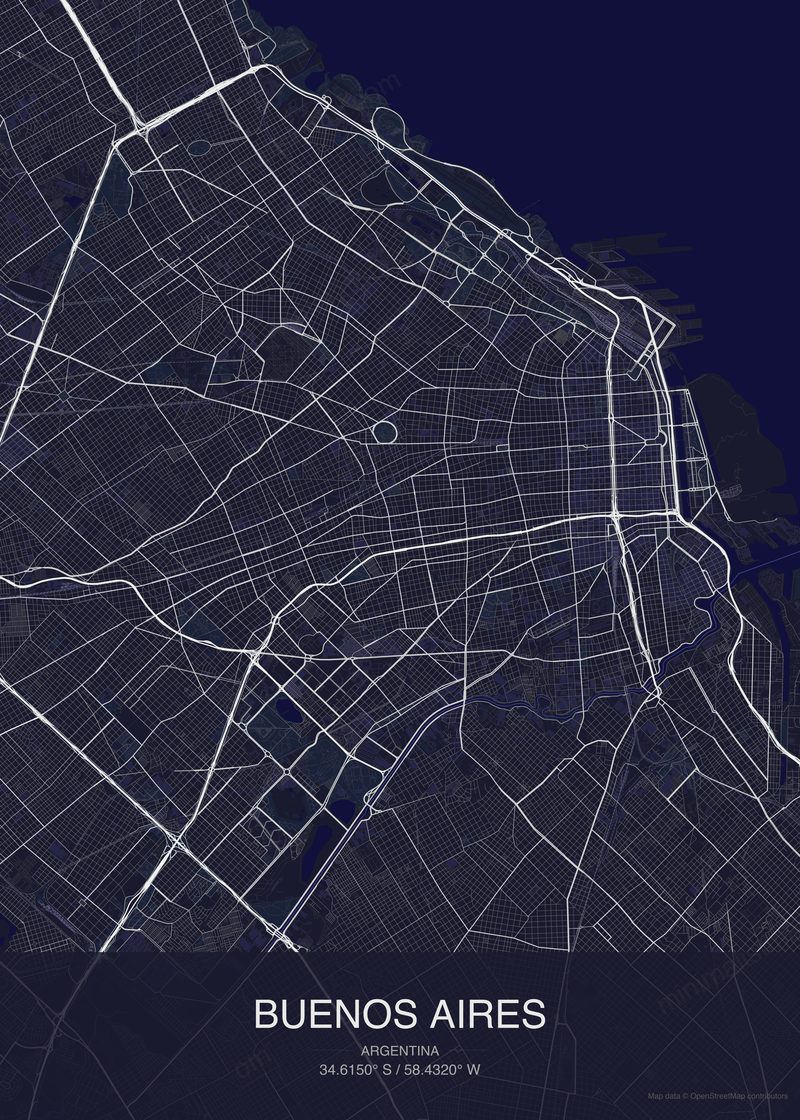 Buenos Aires map poster dark style - minimalist navy city map
