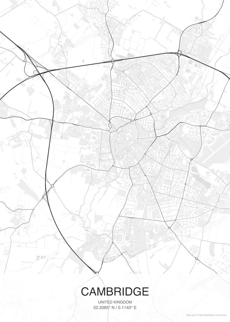 Cambridge map poster classic style - minimalist black and white city map