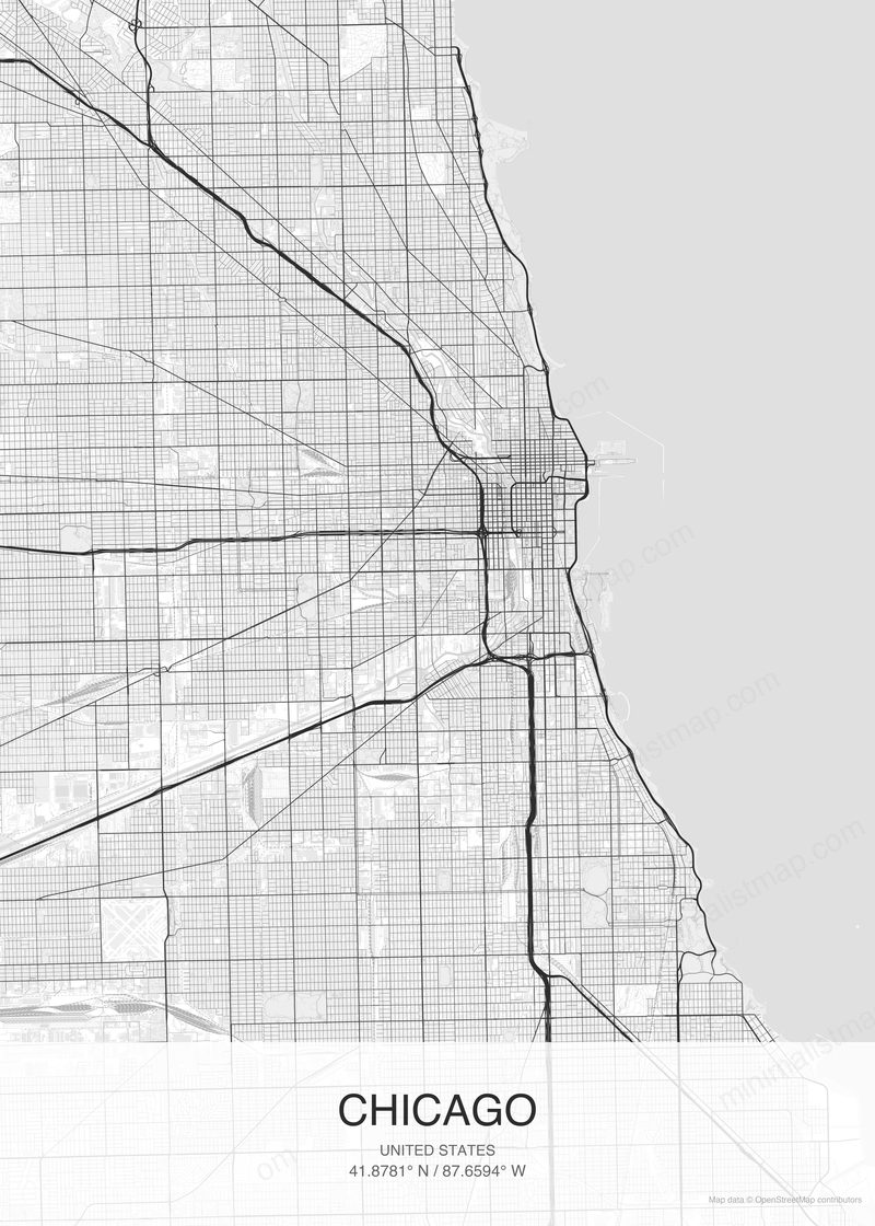 Chicago map poster classic style - minimalist black and white city map