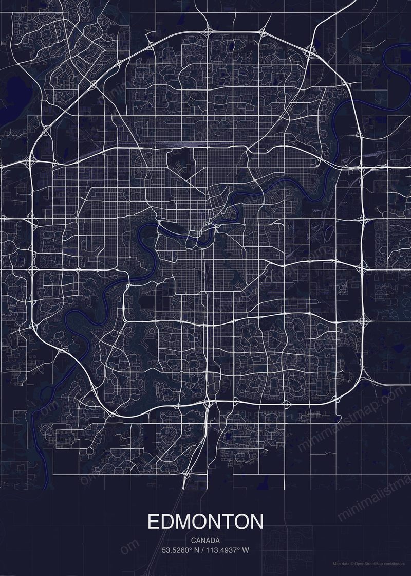 Edmonton map poster dark style - minimalist navy city map