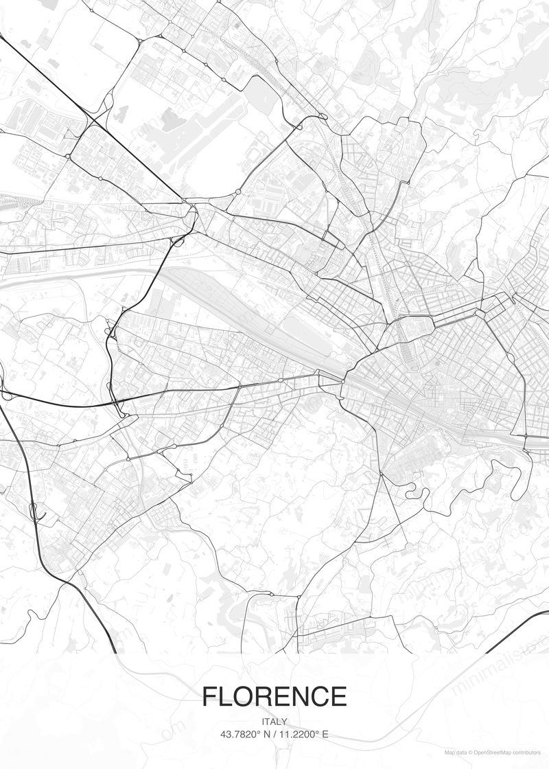 Florence map poster classic style - minimalist black and white city map