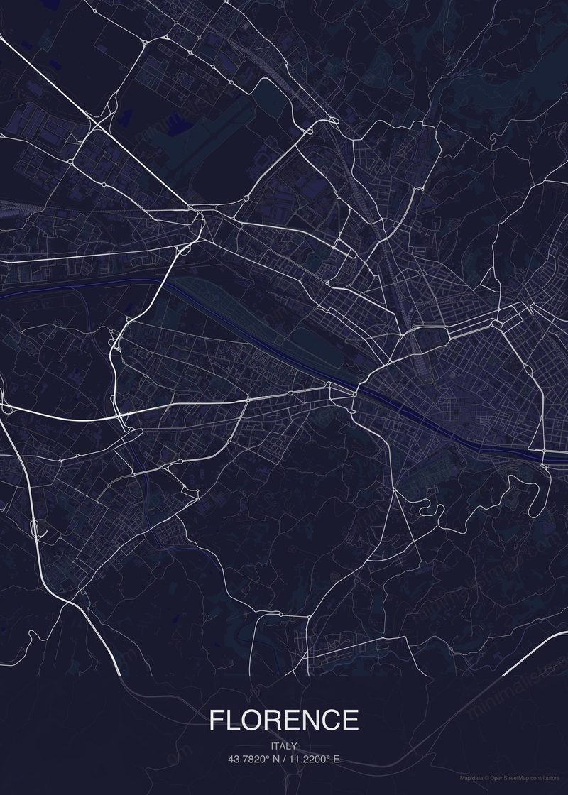 Florence map poster dark style - minimalist navy city map