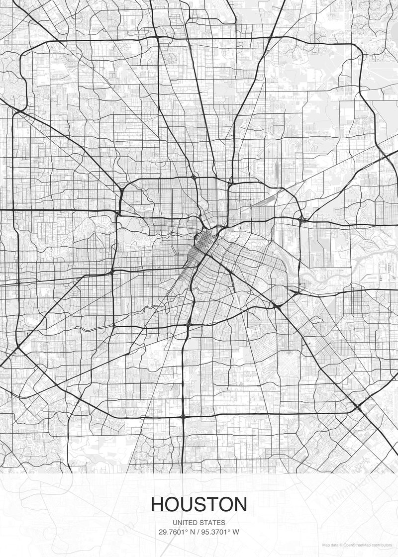Houston map poster classic style - minimalist black and white city map