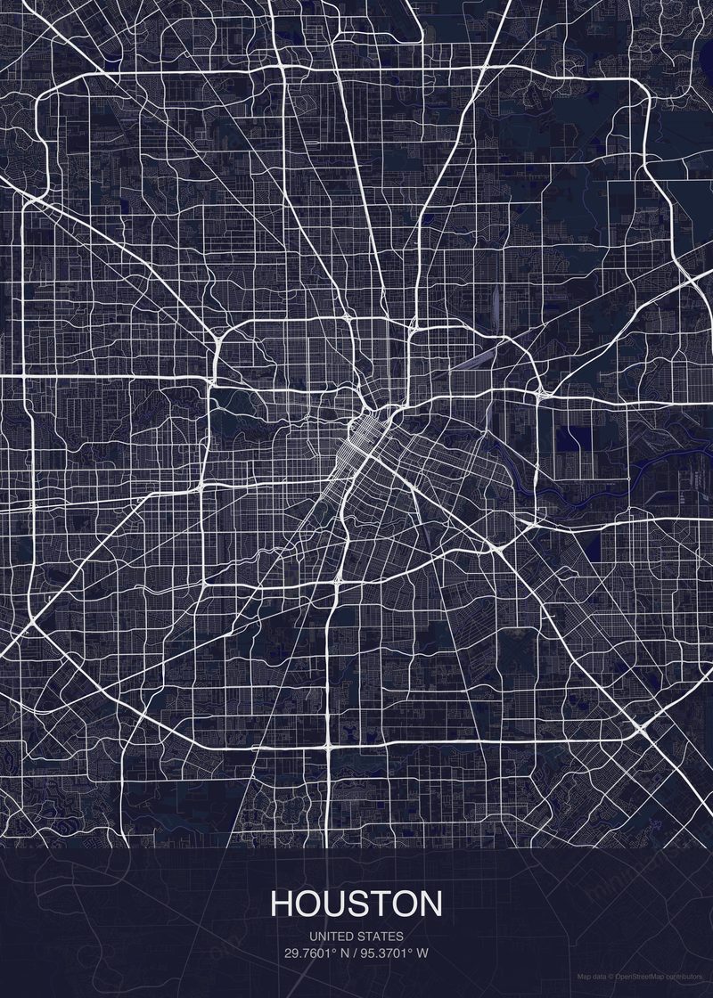 Houston map poster dark style - minimalist navy city map