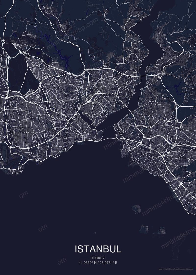 Istanbul map poster dark style - minimalist navy city map