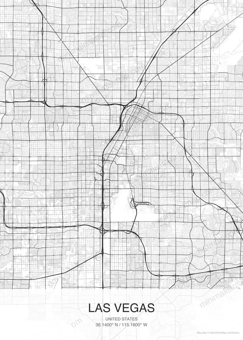 Las Vegas map poster classic style - minimalist black and white city map