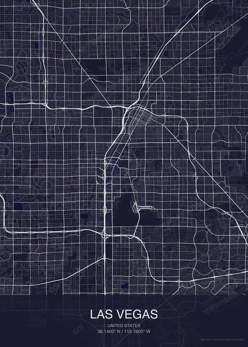 Las Vegas map poster dark style - minimalist navy city map