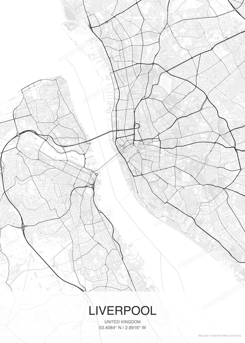 Liverpool map poster classic style - minimalist black and white city map