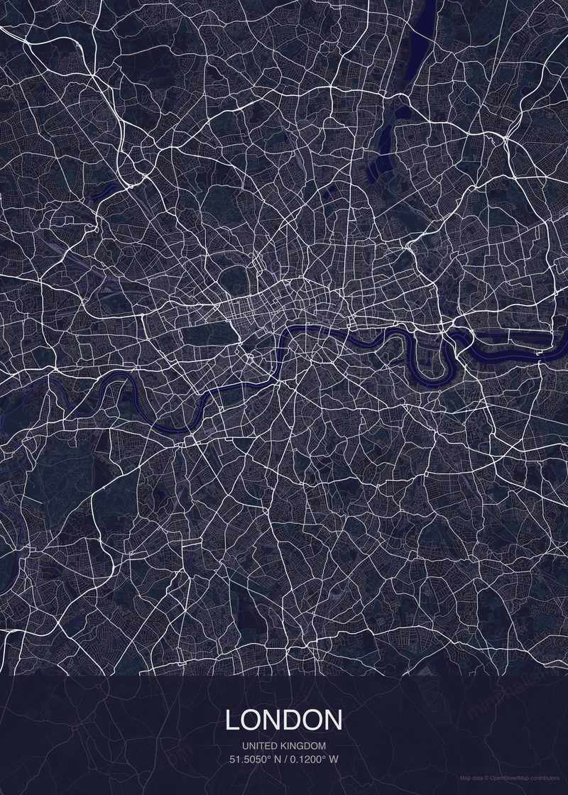 London map poster dark style - minimalist navy city map