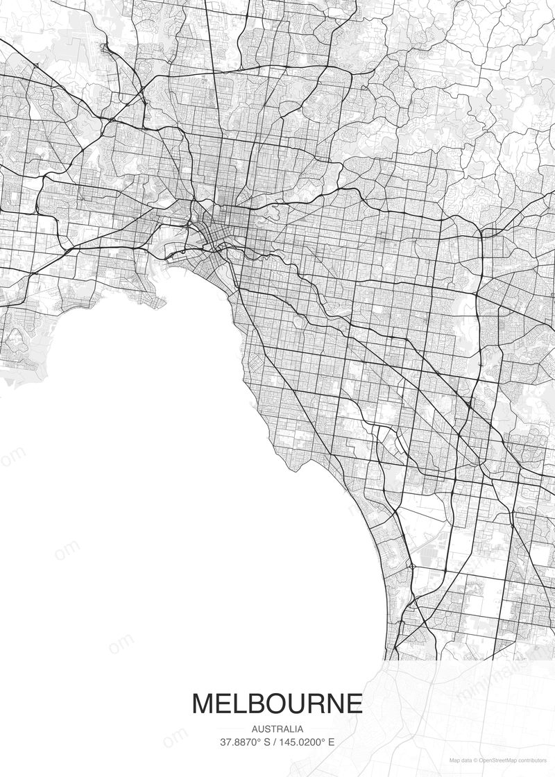 Melbourne map poster classic style - minimalist black and white city map