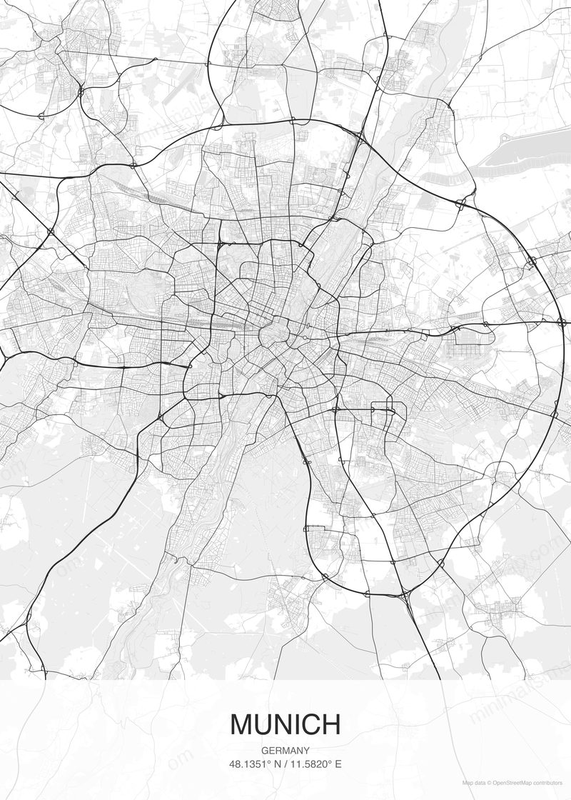 Munich map poster classic style - minimalist black and white city map