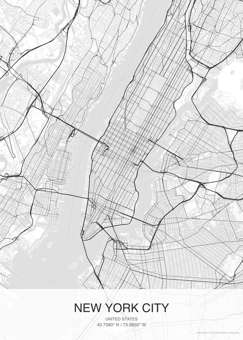 New York map poster classic style - minimalist black and white city map
