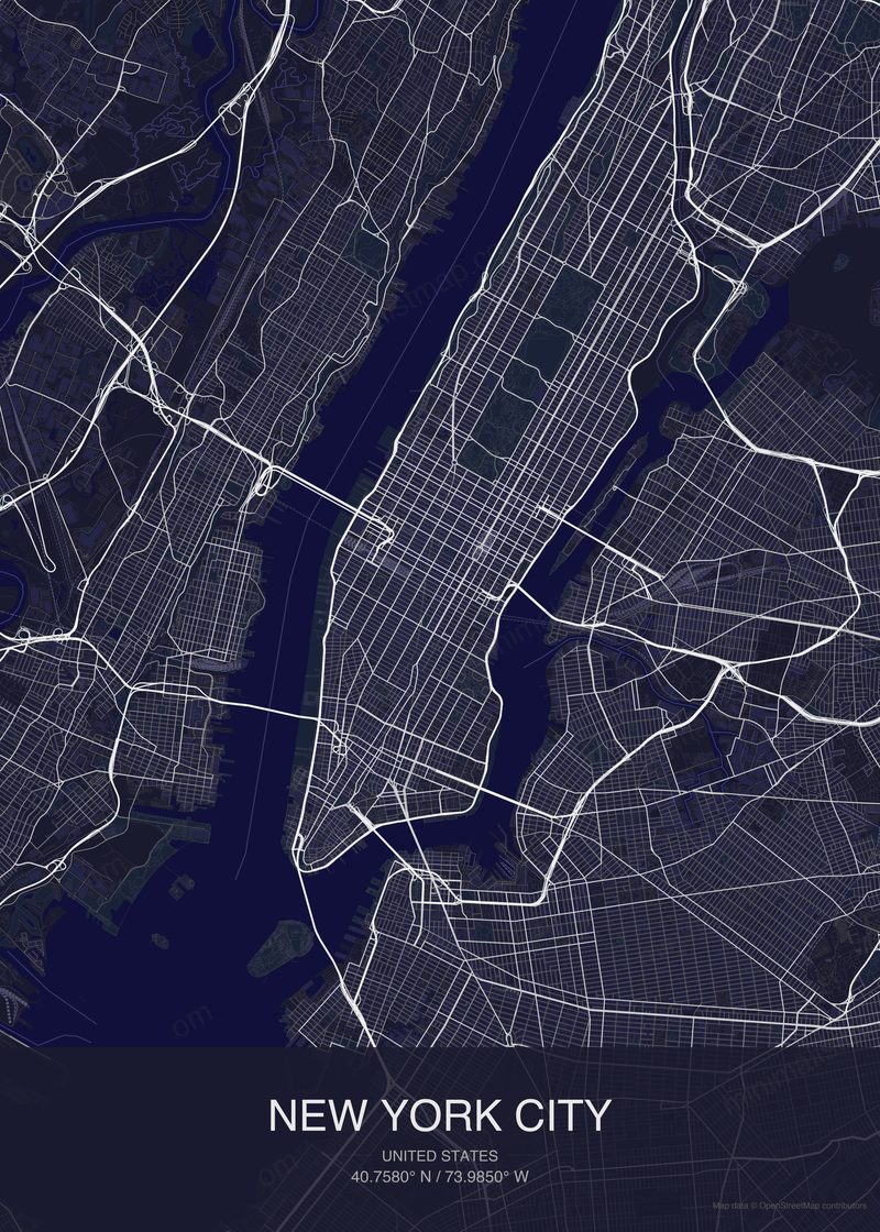 New York map poster dark style - minimalist navy city map