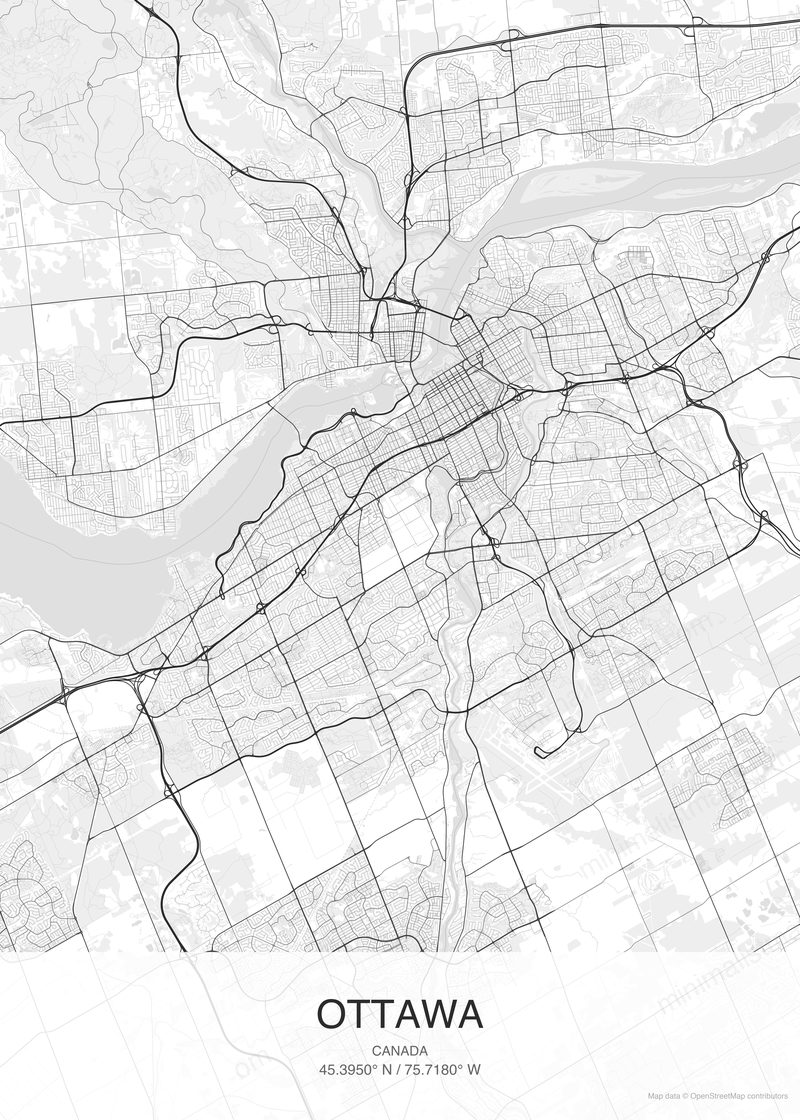Ottawa map poster classic style - minimalist black and white city map