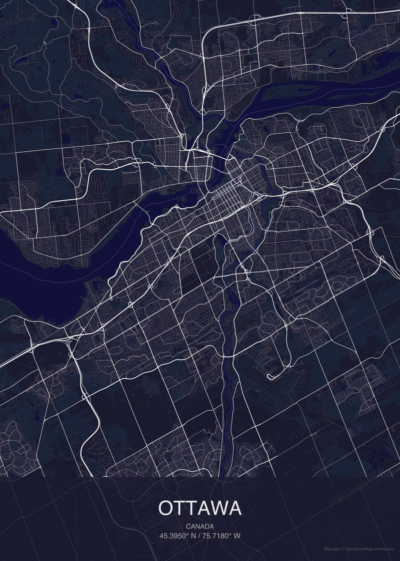 Ottawa map poster dark style - minimalist navy city map