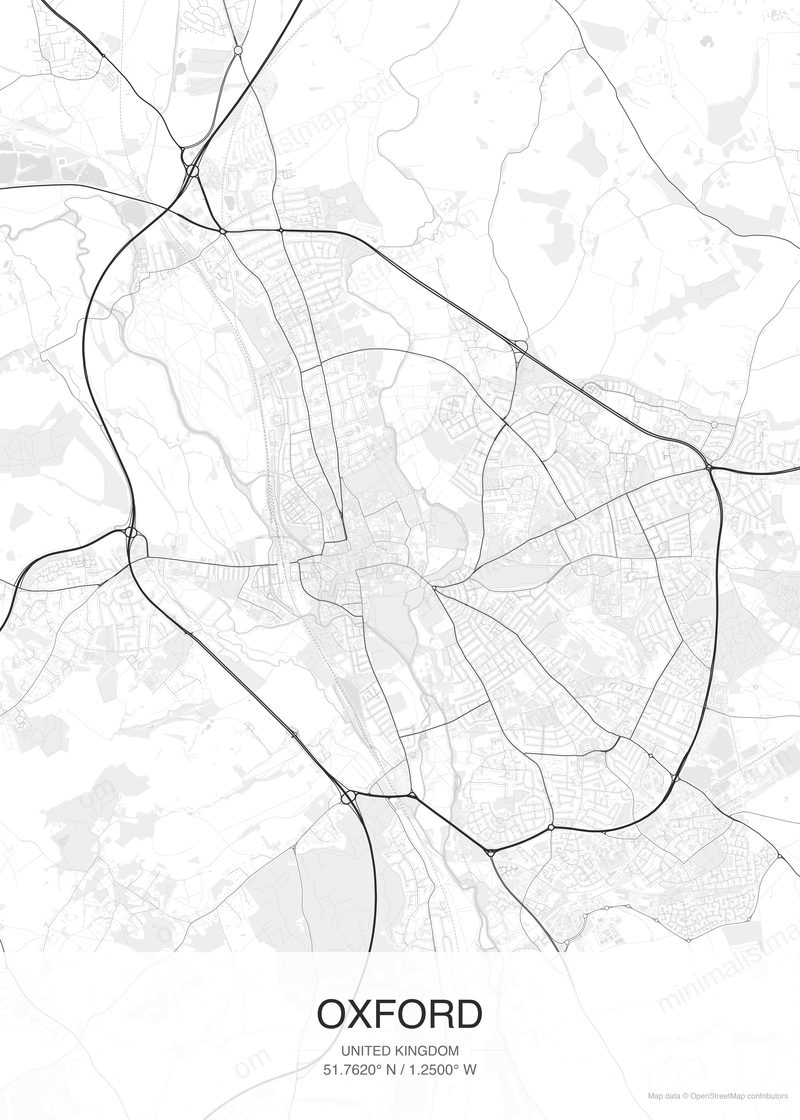 Oxford map poster classic style - minimalist black and white city map