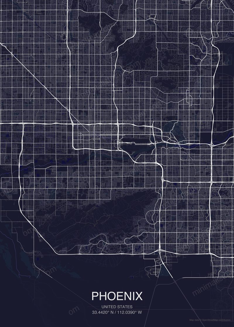 Phoenix map poster dark style - minimalist navy city map
