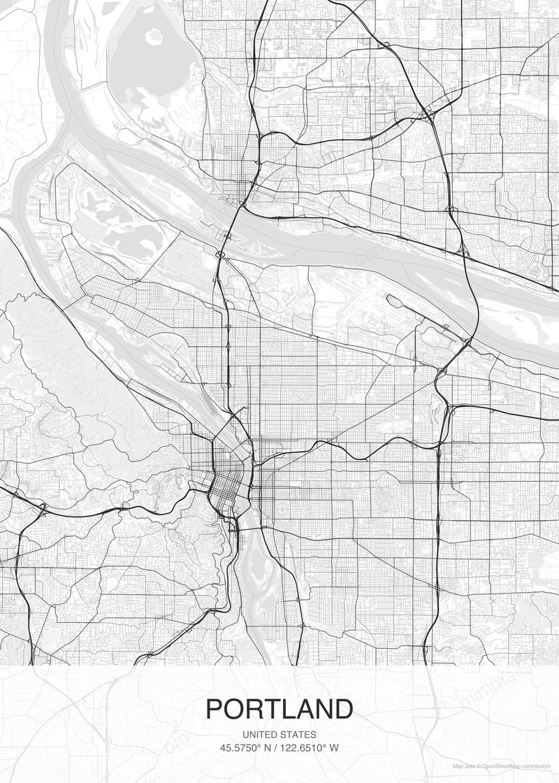 Portland map poster classic style - minimalist black and white city map